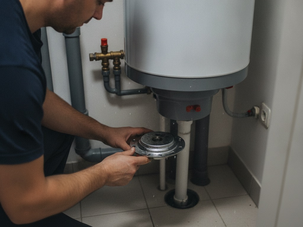 Le boiler remonté et remis en eau, le technicien vérifie l'absence de fuite autour de la bride